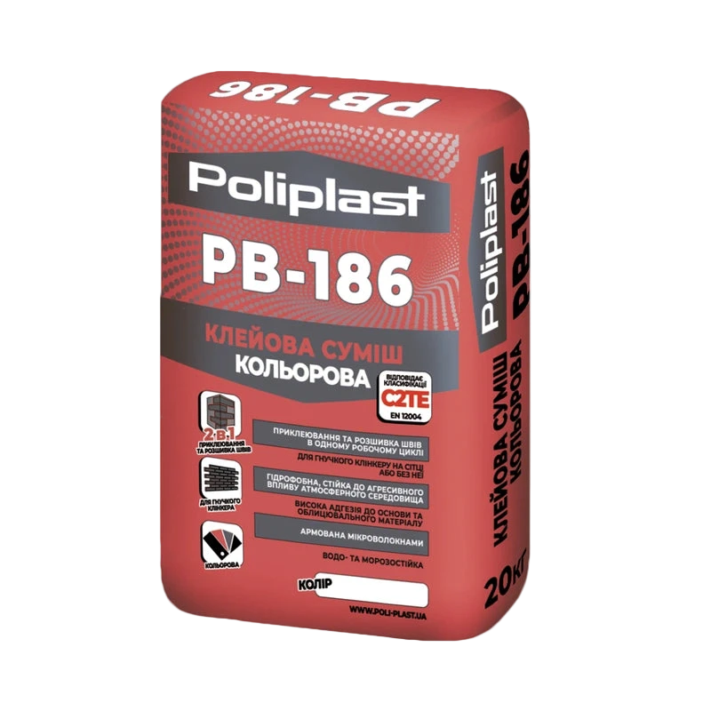Клейова суміш кольорова PB-186 Поліпласт 25 кг для гнучкого клінкера та мозаїки | Ужгород Закарпаття